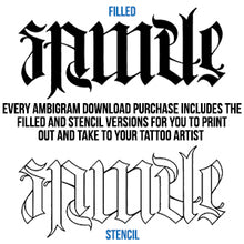 Load image into Gallery viewer, Aequitas Ambigram Tattoo Instant Download (Design + Stencil) STYLE: C - Wow Tattoos