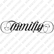 Load image into Gallery viewer, Familia / Primero Ambigram Tattoo Instant Download (Design + Stencil) STYLE: D