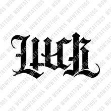 Load image into Gallery viewer, Luck / Fate Ambigram Tattoo Instant Download (Design + Stencil) STYLE: CUSTOM