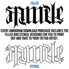 Load image into Gallery viewer, Mexican / American Ambigram Tattoo Instant Download (Design + Stencil) STYLE: F - Wow Tattoos