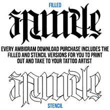 Load image into Gallery viewer, Family Ambigram Tattoo Instant Download (Design + Stencil) STYLE: F - Wow Tattoos