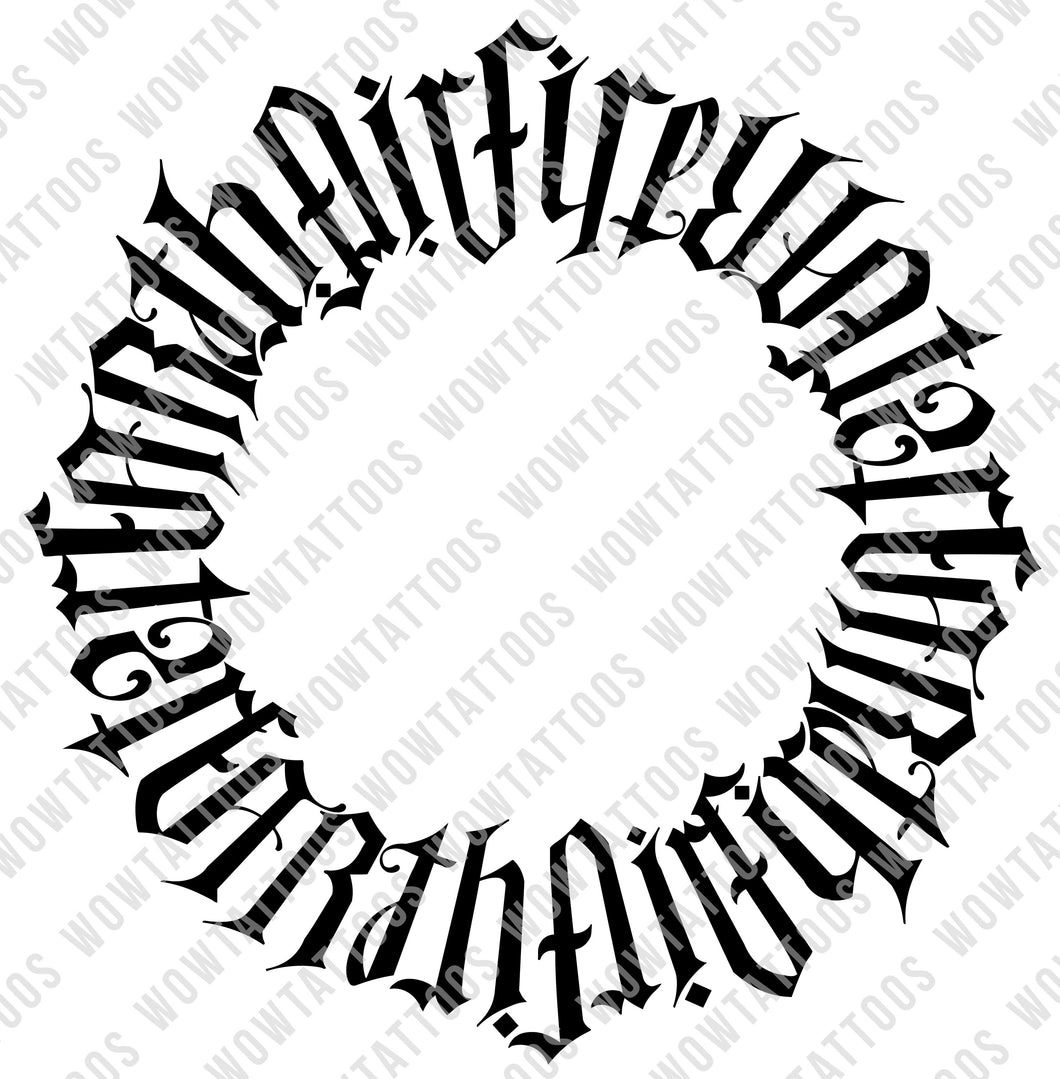 Earth / Air / Fire / Water Circle Ambigram Tattoo Instant Download (Design + Stencil) - Wow Tattoos